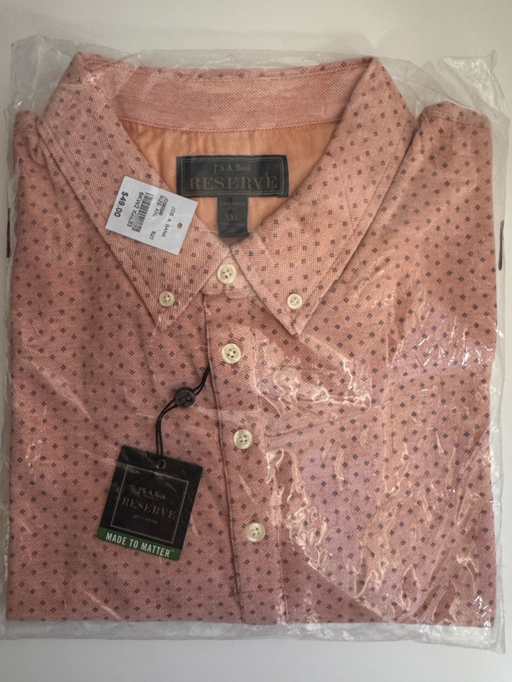 Jos A Bank Reserved Men’s Orange/Coral Patterned Polo Shirt